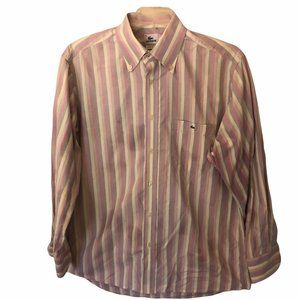 Lacoste Gray/Pink/White Stripe L/S Dress Shirt-XL